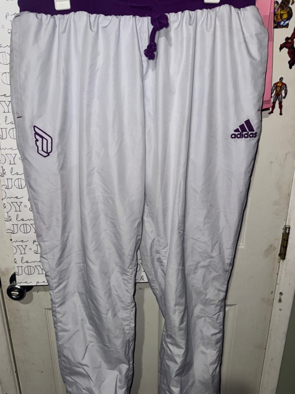 adidas White Joggers with Purple Trim - Kids
